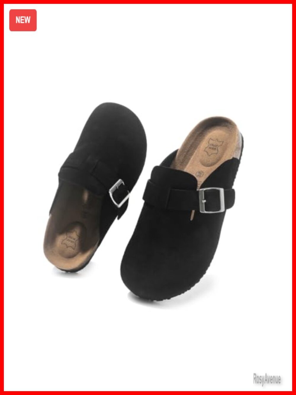 Womens Suede Clogs Mules with Cork Footbed - Slip On